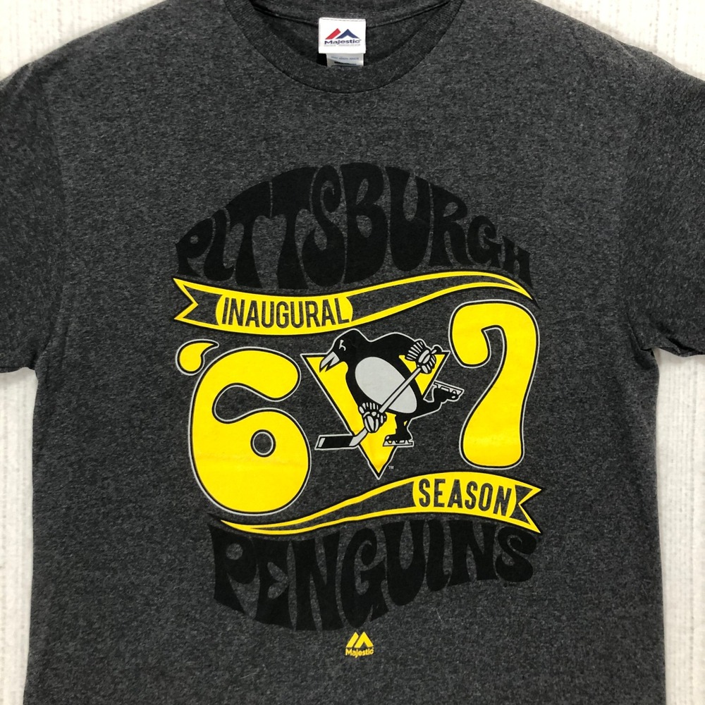 Majestic Pittsburgh Penguins Inaugural 67 Season T-Shirt Mens Large Charcoal NHL